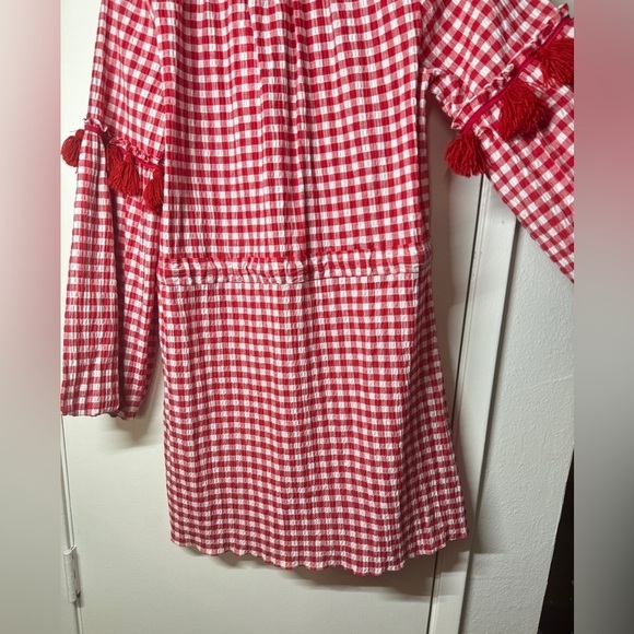 NWT Misa Los Angeles Lissbeth Red White Gingham Plaid Mini Boho Fringe Dress M - Picture 14 of 16